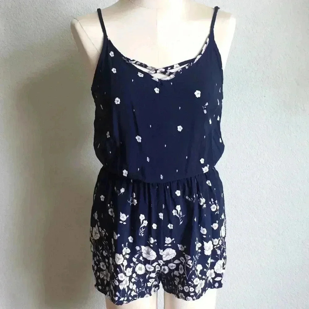 Garage Blue Floral Romper with Cut Out Back Detail